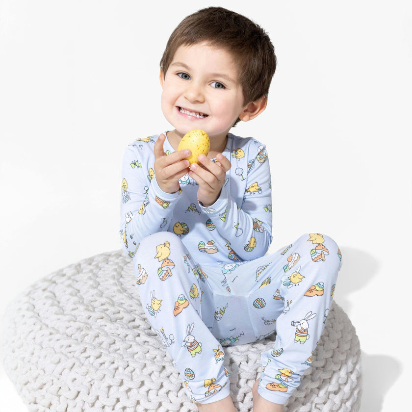 Easter Bunny Blue Bamboo Kids Pajamas