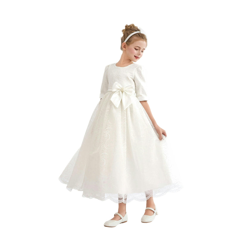 White Shannora Puff Sleeve Formal Dress