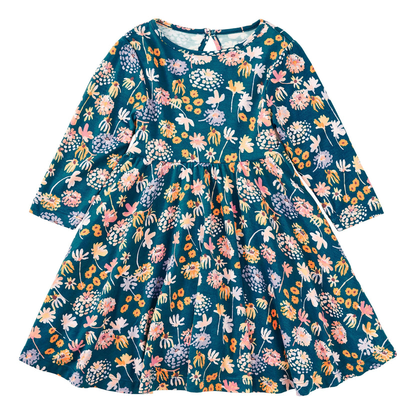 Bamboo Blend Long Sleeve Twirly Tee Dress - Midnight Meadow