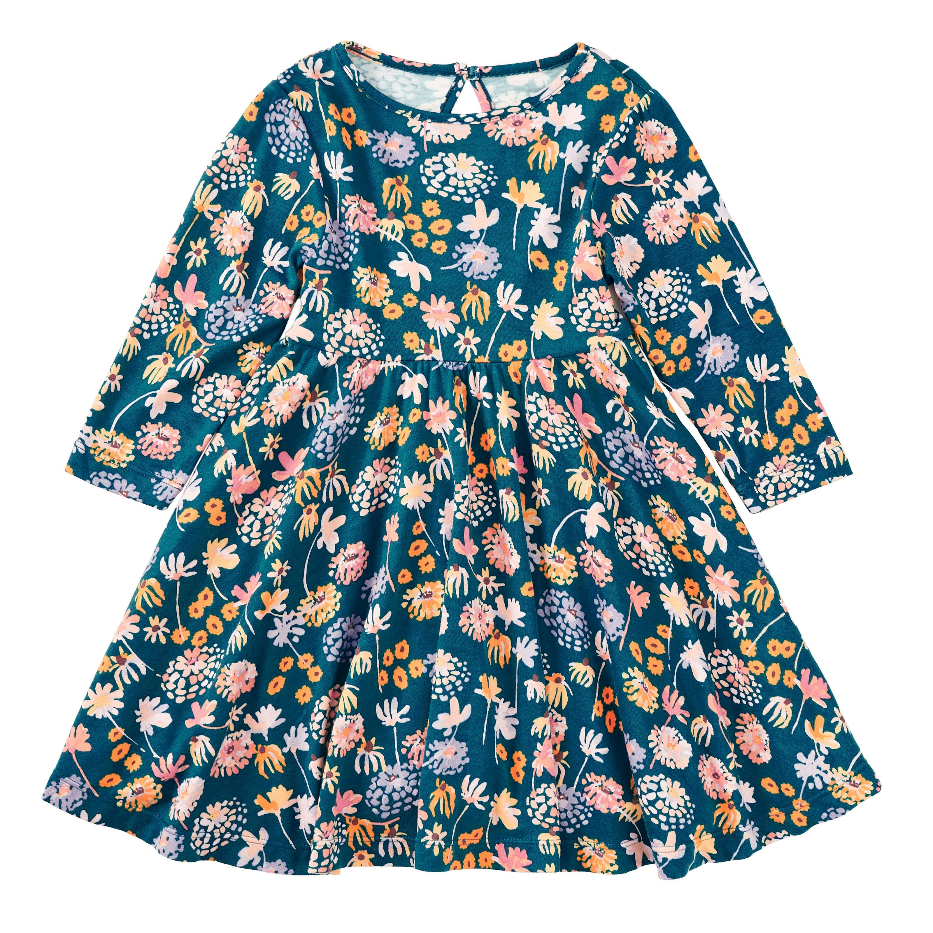 Bamboo Blend Long Sleeve Twirly Tee Dress - Midnight Meadow