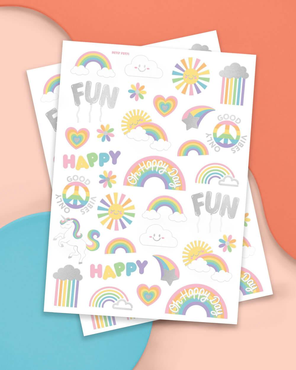 Rainbow Glitter Tattoos - 46 temporary tattoos