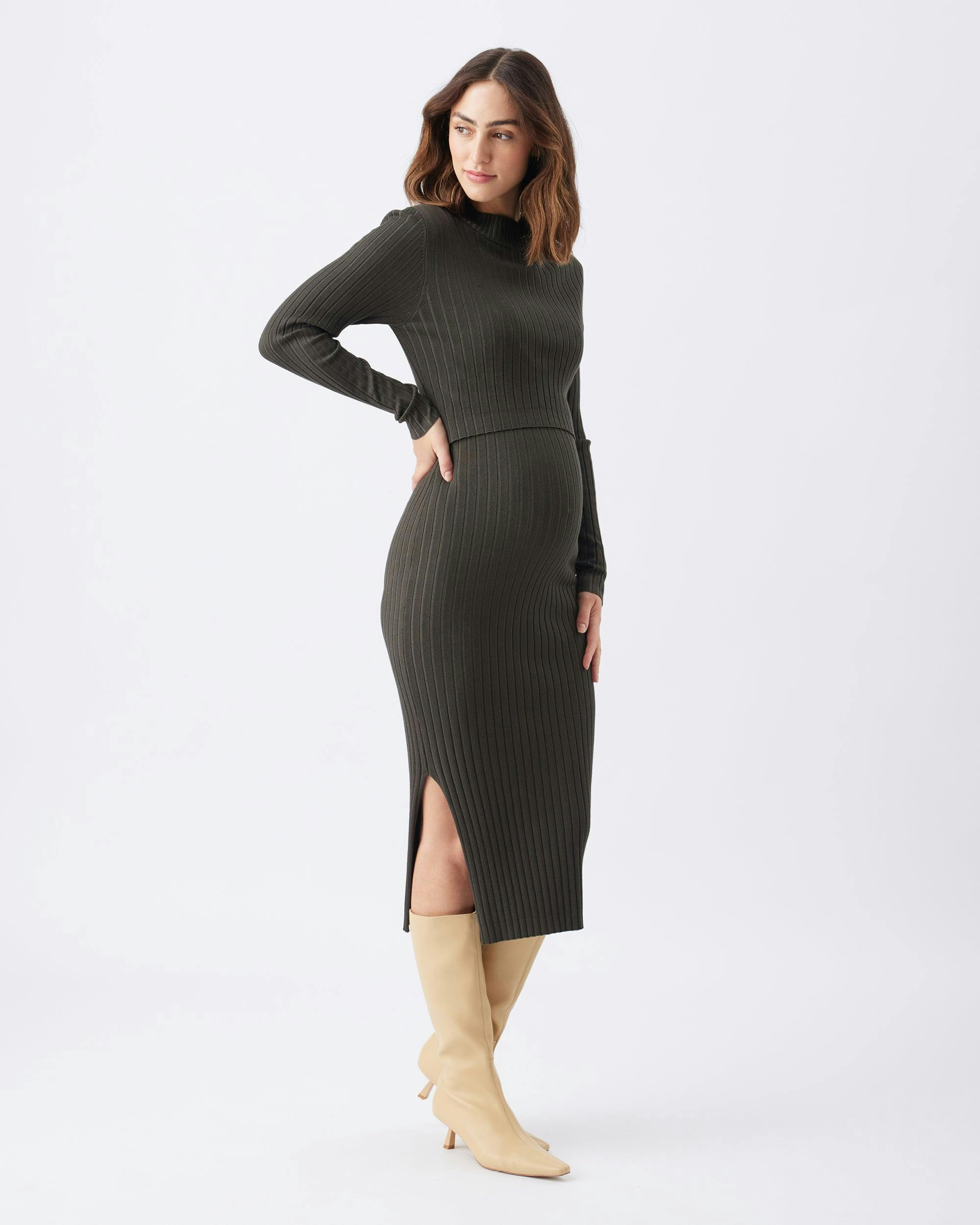 Nella Rib Nursing Knit Dress  Ivy