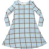 Holiday Plaid Blue Bamboo Girls' Long Sleeve Dress