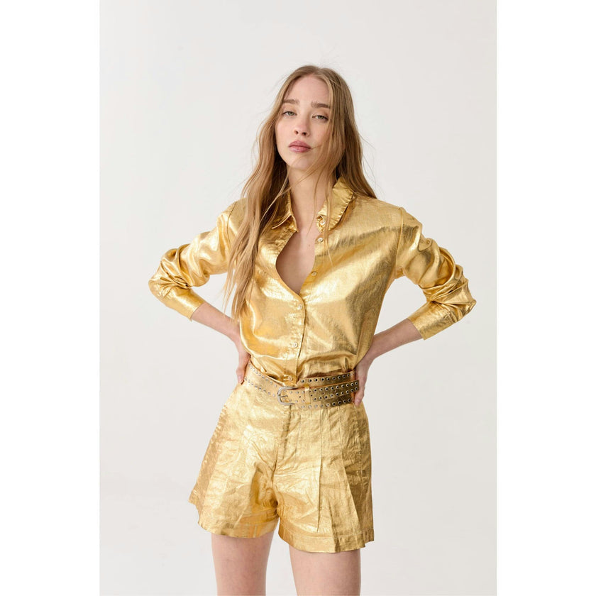 Frida Metallic&nbsp;Linen Shorts - Gold