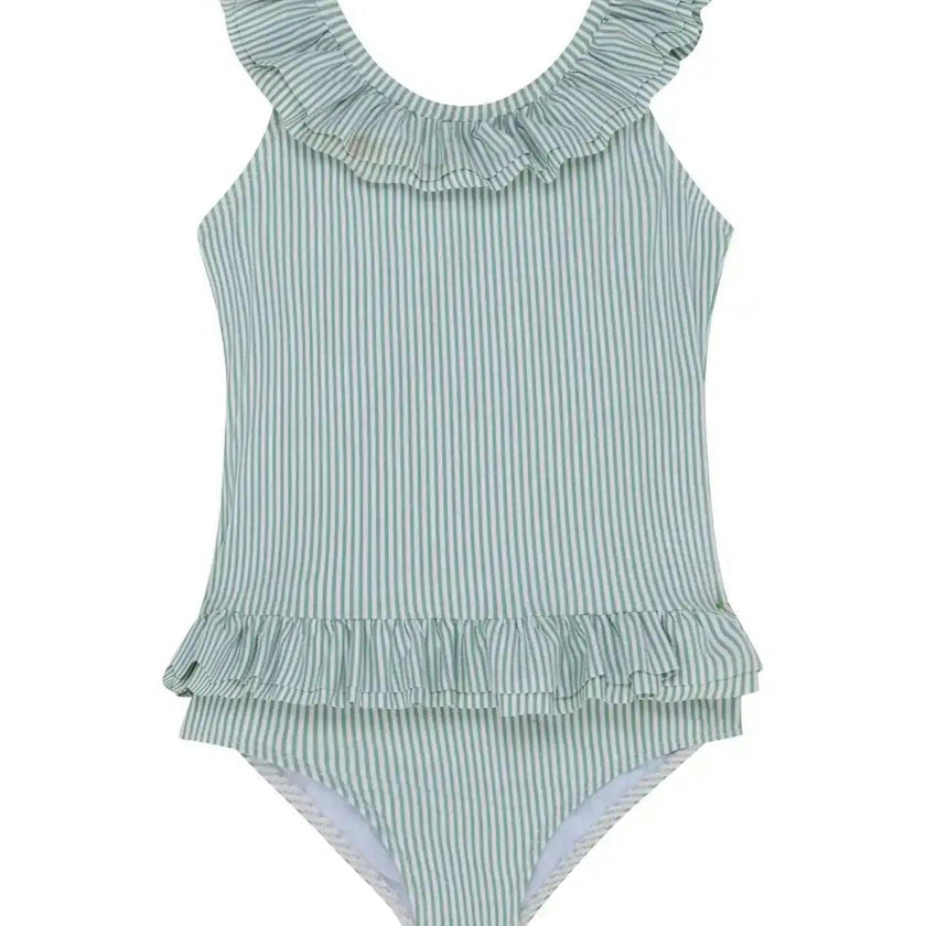 Girls' one-piece swimsuit with green stripes | CANDY 1P