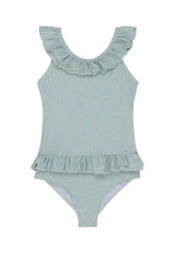 Girls' one-piece swimsuit with green stripes | CANDY 1P