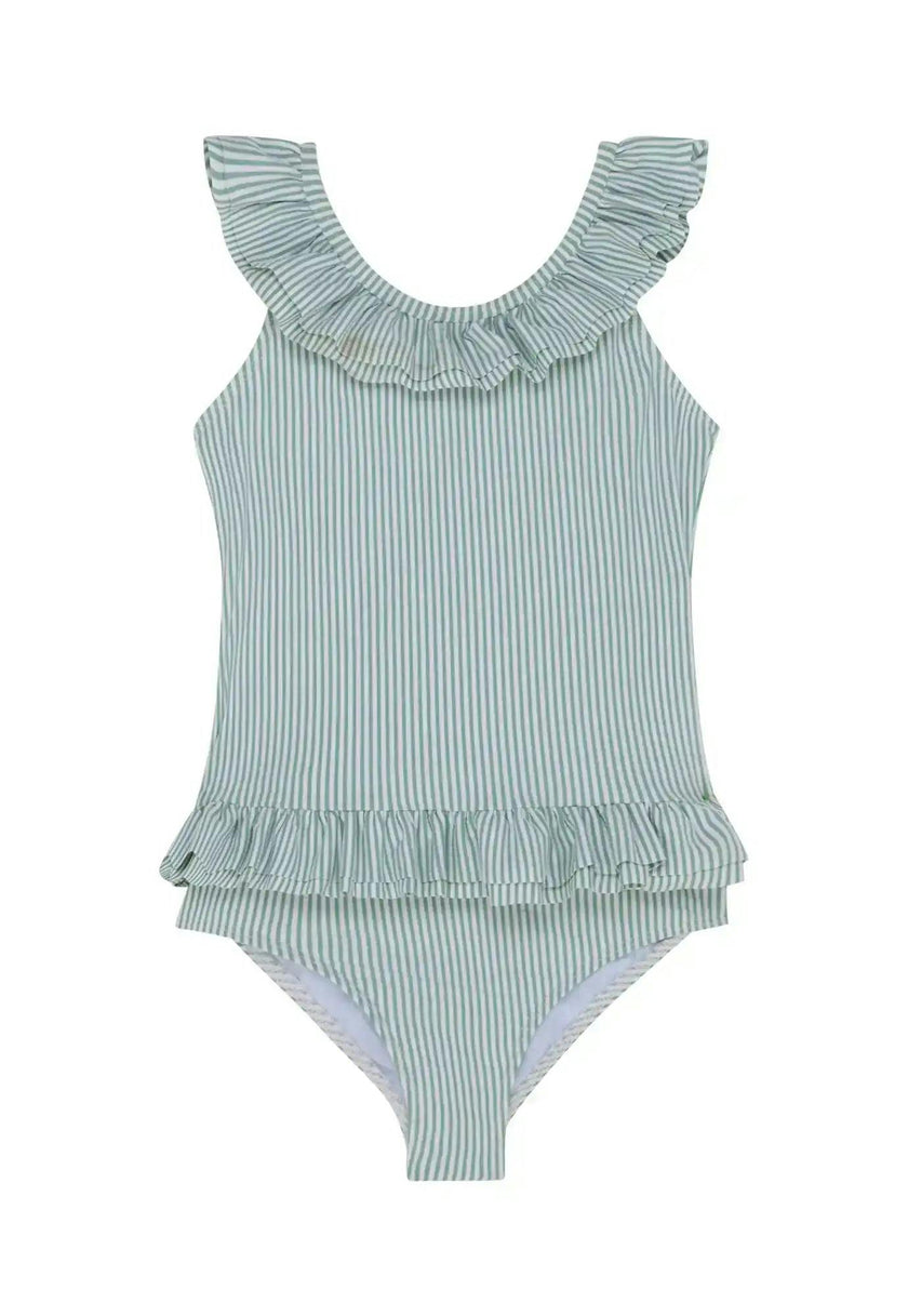 Girls' one-piece swimsuit with green stripes | CANDY 1P