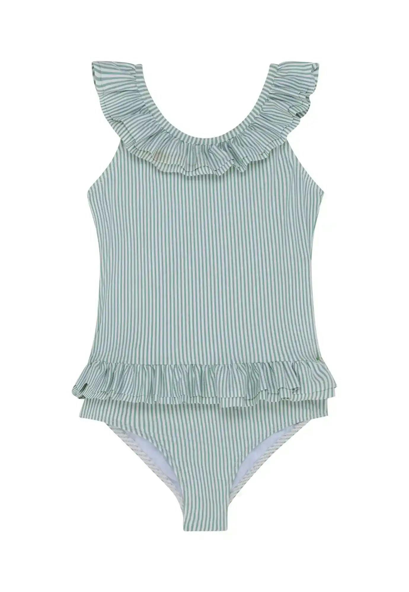 Girls' one-piece swimsuit with green stripes | CANDY 1P
