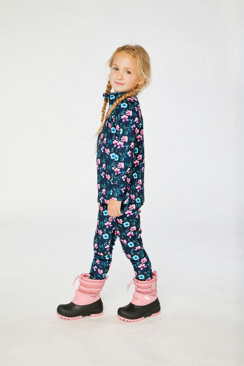 Two Piece Thermal Underwear Blue Floral Print
