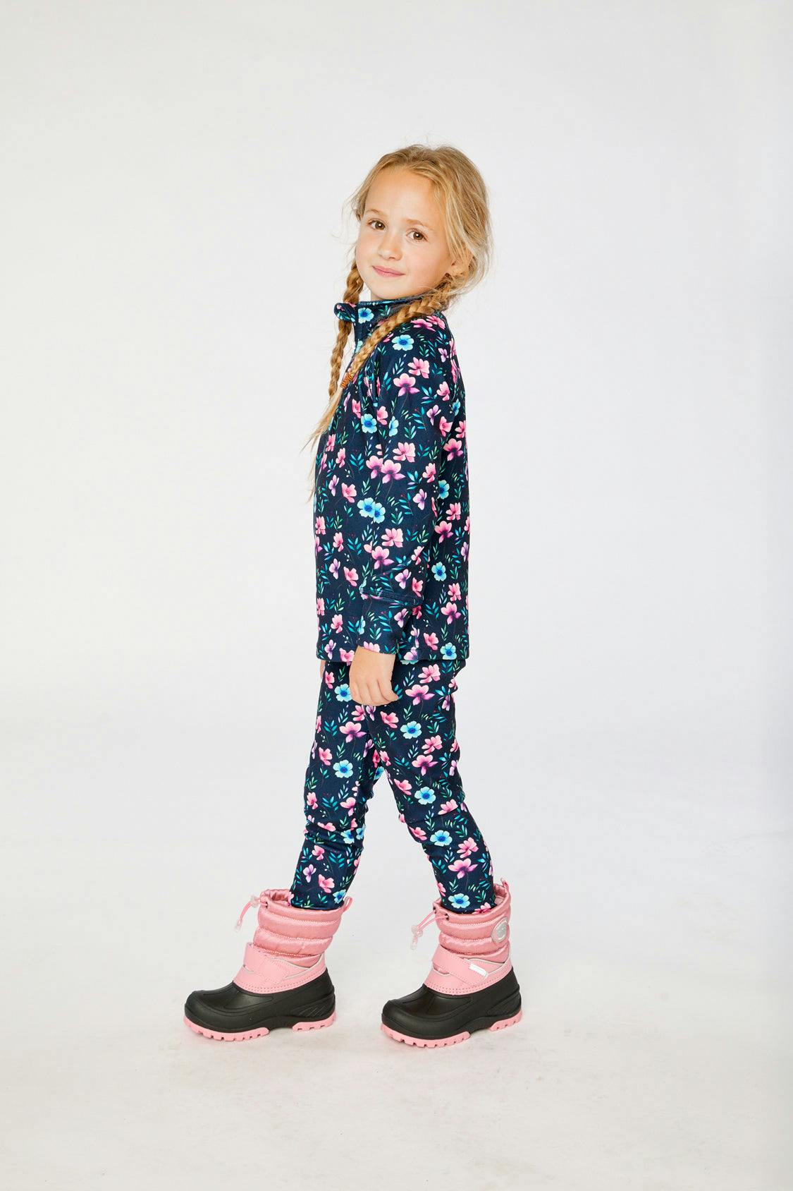 Two Piece Thermal Underwear Blue Floral Print