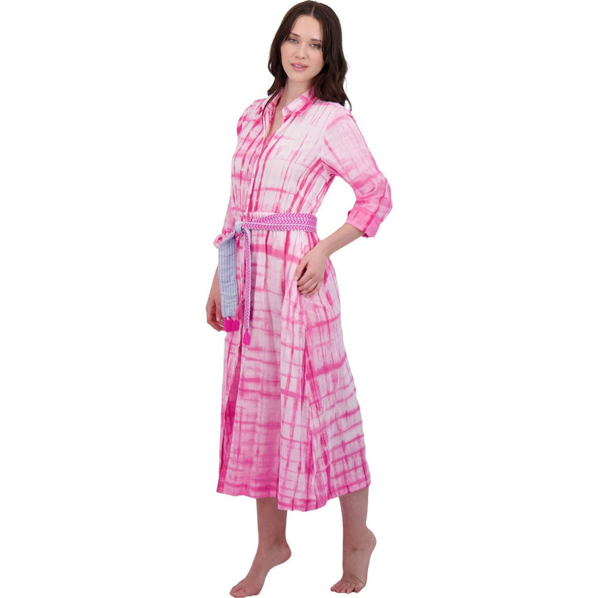 Anais Women's Button Front Shirtdress Hibiscus Shibori, Pink