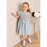 Hand Smocked Peter Pan Collar Short Sleeve Dress in Sky Blue (12mths-10yrs)