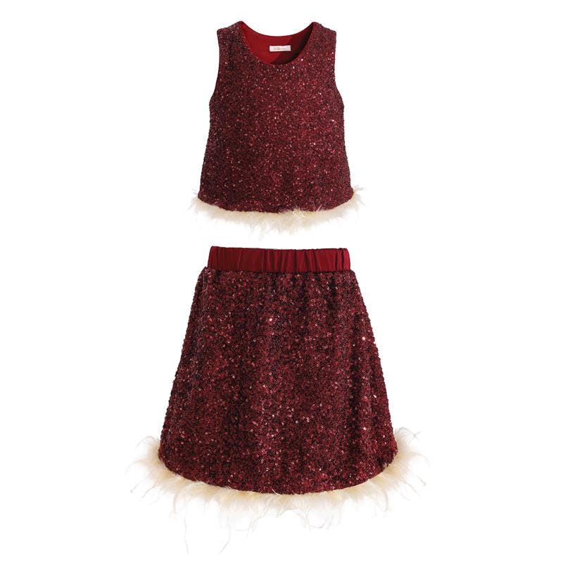 Red Sequin Feather-Trim Set