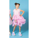 Gigi Feather Sleeve Tired Tulle Dress