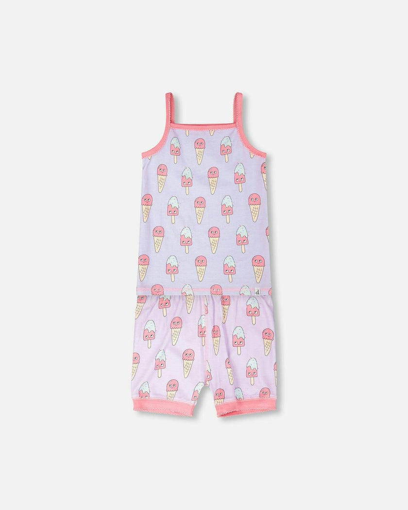 Organic Cotton Two-Piece Pyjama Set Lilac Printed Ice Creams