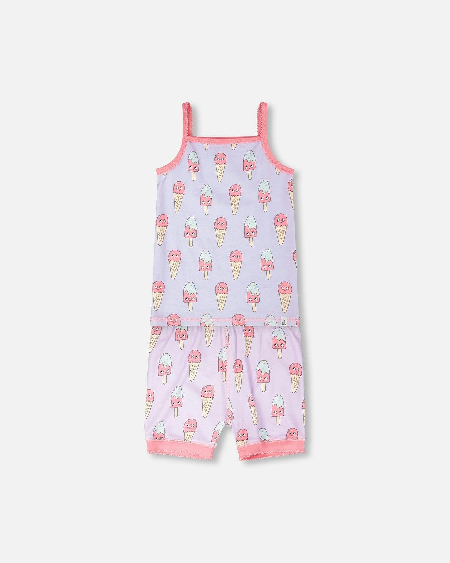 Organic Cotton Two-Piece Pyjama Set Lilac Printed Ice Creams
