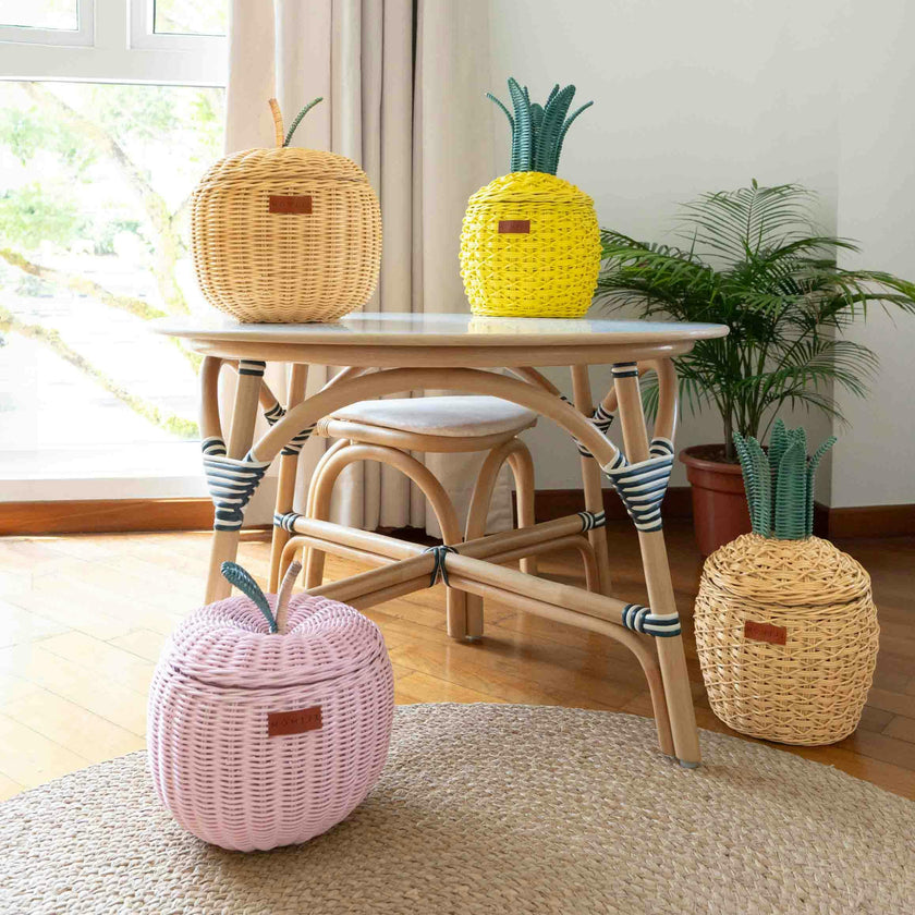 Handcrafted - Pineapple Storage Basket Natural (Small) - Rattan Wicker