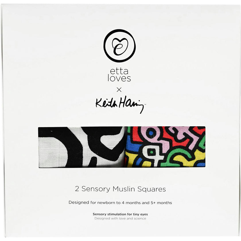 ETTA LOVES x KEITH HARING 2-PACK MUSLIN SQUARES - for 0 to 4 months & 5+ month old babies