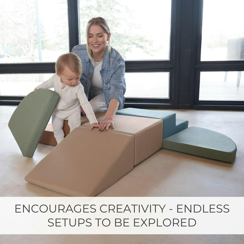 Fun Climbing Toy Set for Toddlers Aged 1-3 - Incl. Crawl Through Tunnel & PU-Leather Climbing Blocks for Indoor Fun - Foam Play Gym for Baby & Kids