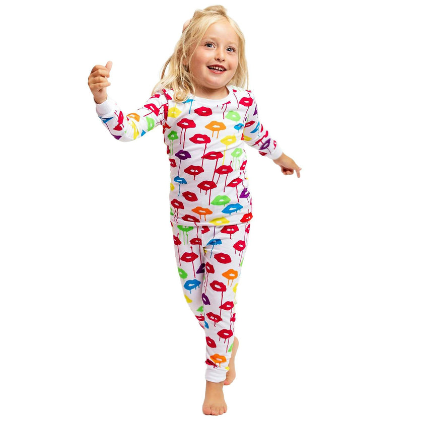 Kids Drawbertson Drippy Lips Long PJ Set - Organic Stretch Jersey Knit Cotton
