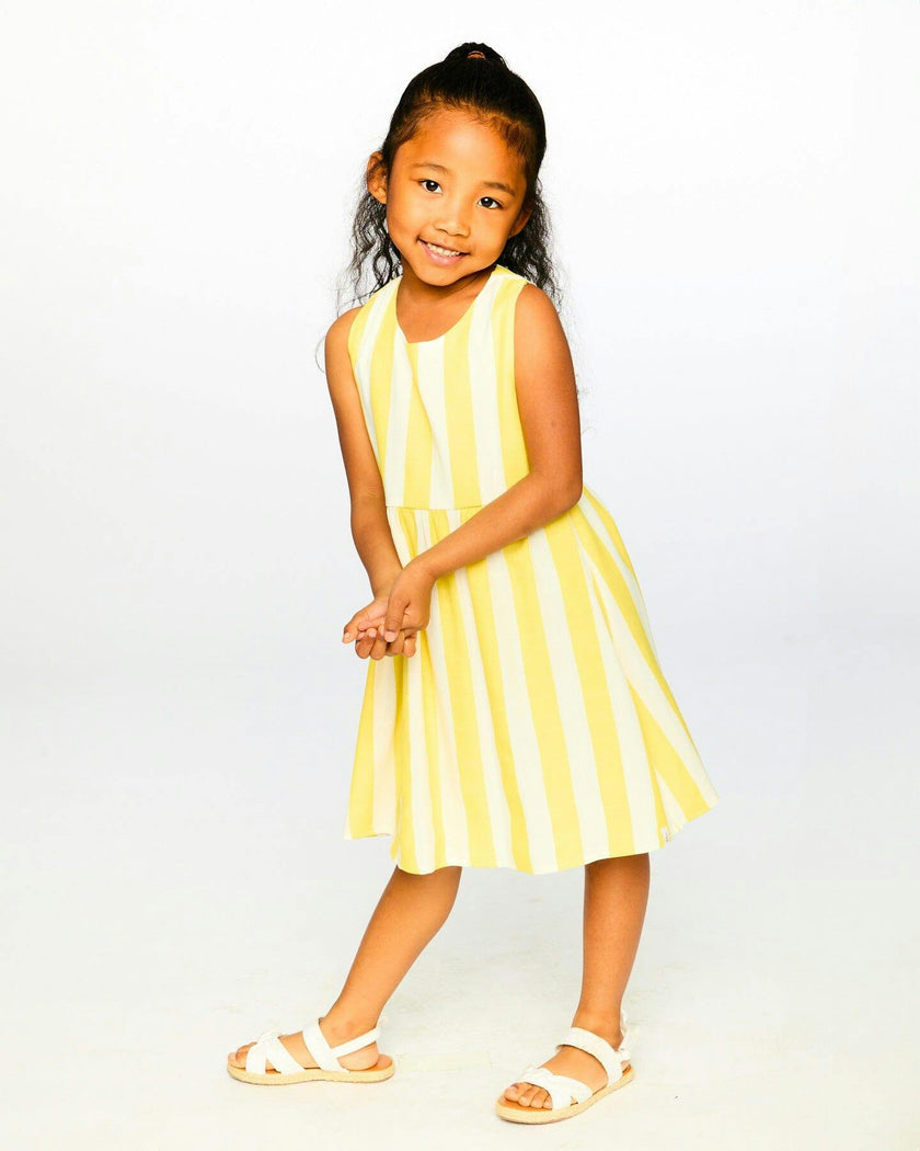 Sleeveless Dress White And Yellow Stripes