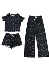 Girls Printed Lounge 3 Pc Short Sleeve Top Pants and Shorts Set