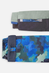 Two Piece Play Snowsuit Green And Navy Colorblock With Blue Camouflage Pants