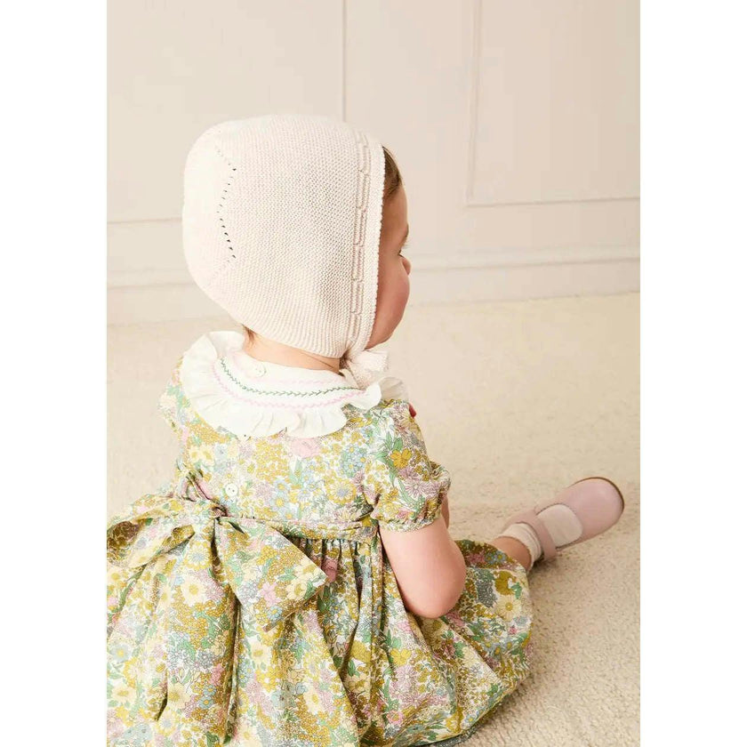 Charlotte Floral Hand Smocked Embroidered Collar Short Sleeve Dress With Bloomers in Green (6mths-3yrs)