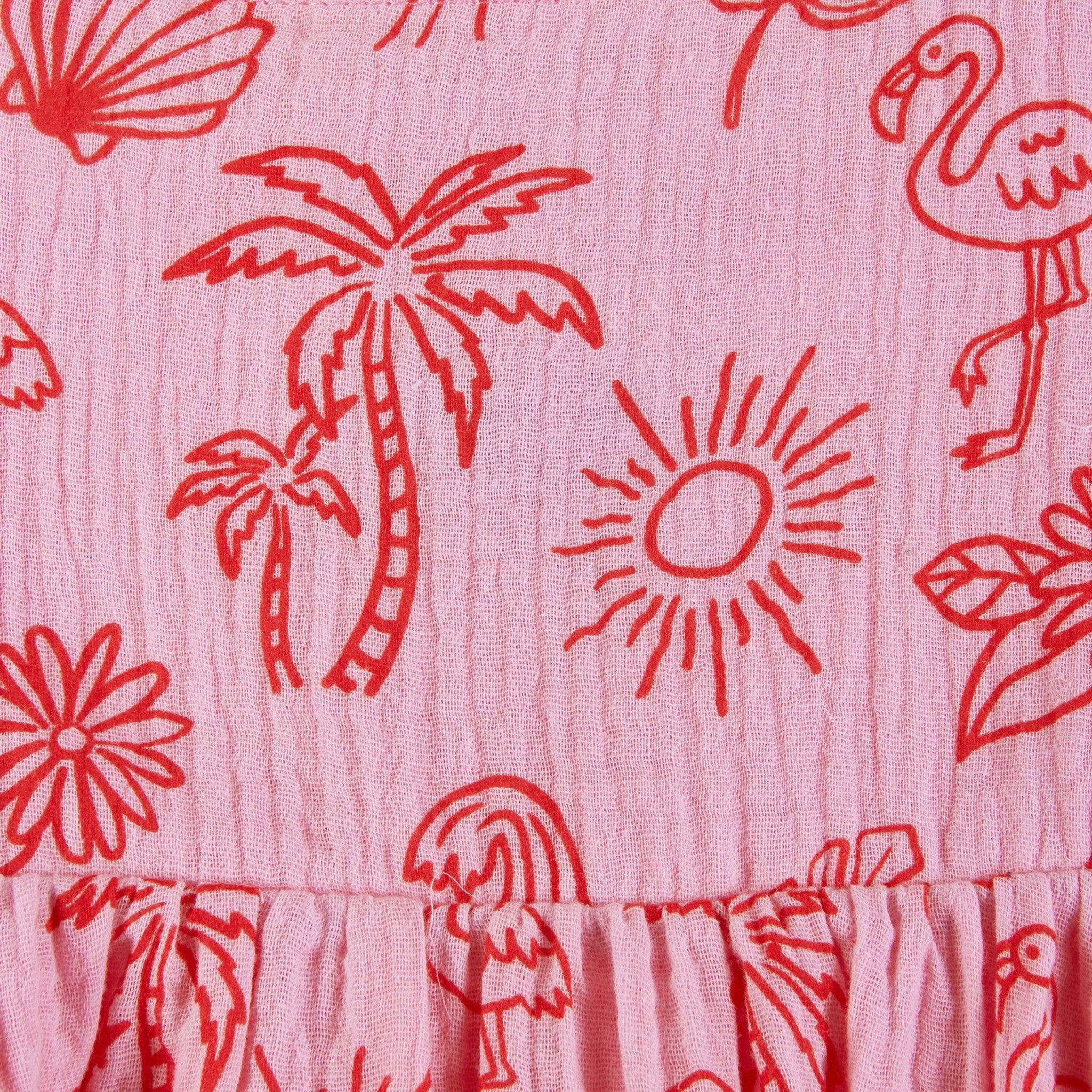 Kids Pink Tropical Icon Printed Gauze Dress