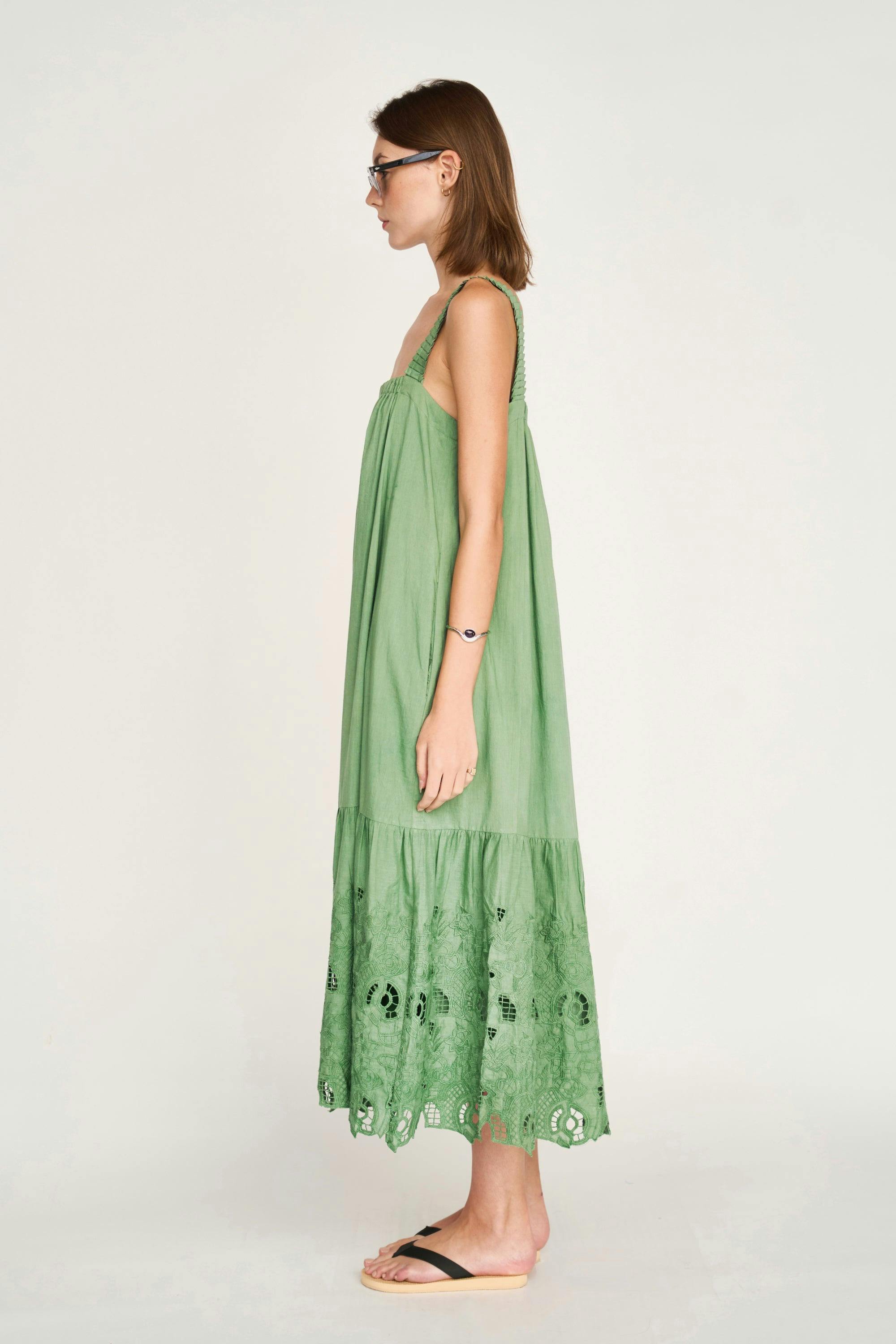 Monaco Dress in Mint Embroidered Deco (Starts Shipping April 10th)