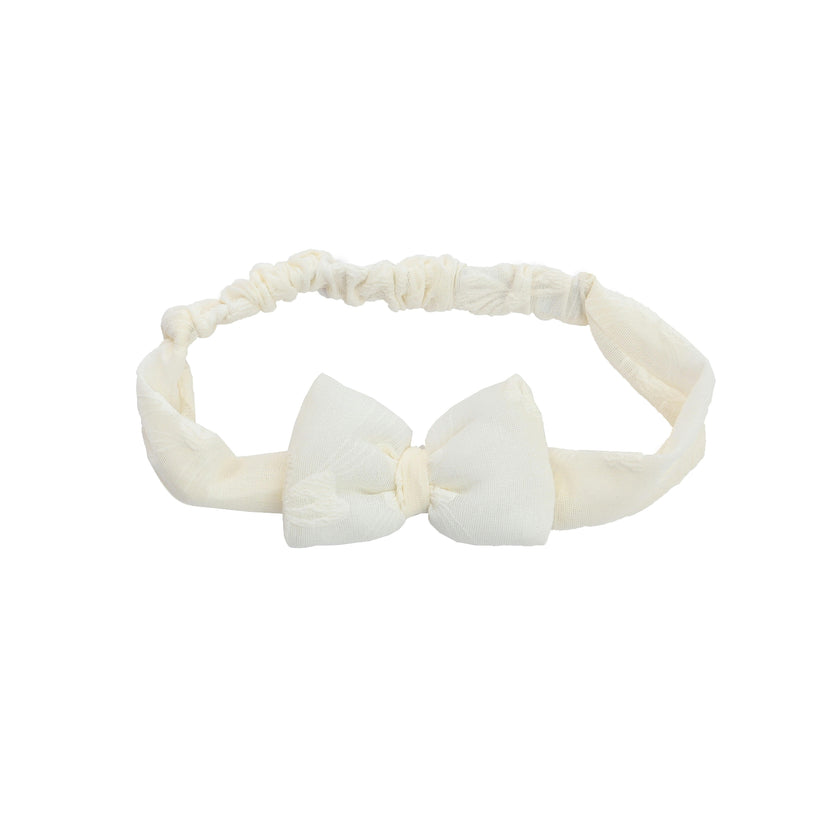 Cream Embroidered Ruffle Outfit with Bow Headband