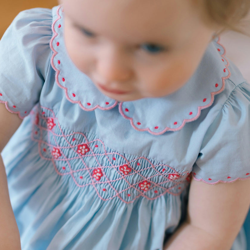Cassis Blue Short Sleeve Smocked Romper