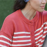 Women's Red And Cream Stripe Cropped Knit Cardigan