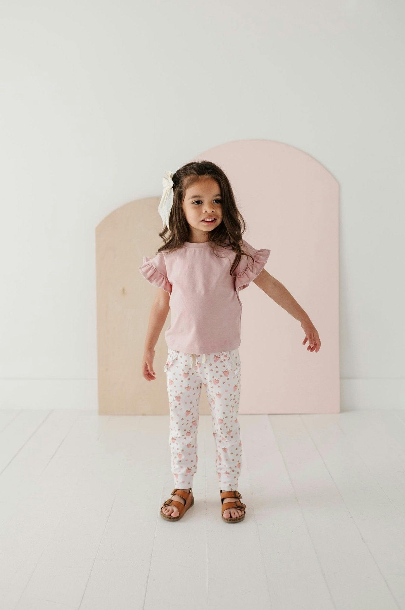 Girls Ruffle Sleeve Top in Spring Mauve