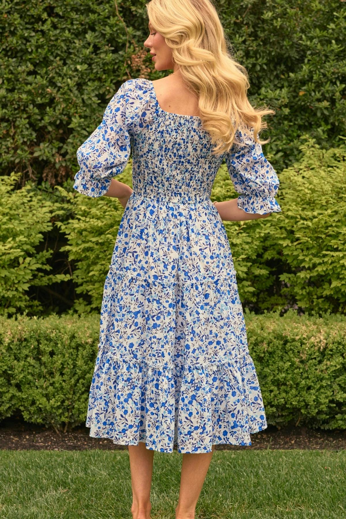 Madeline Dress in Ditsy Cobalt Floral