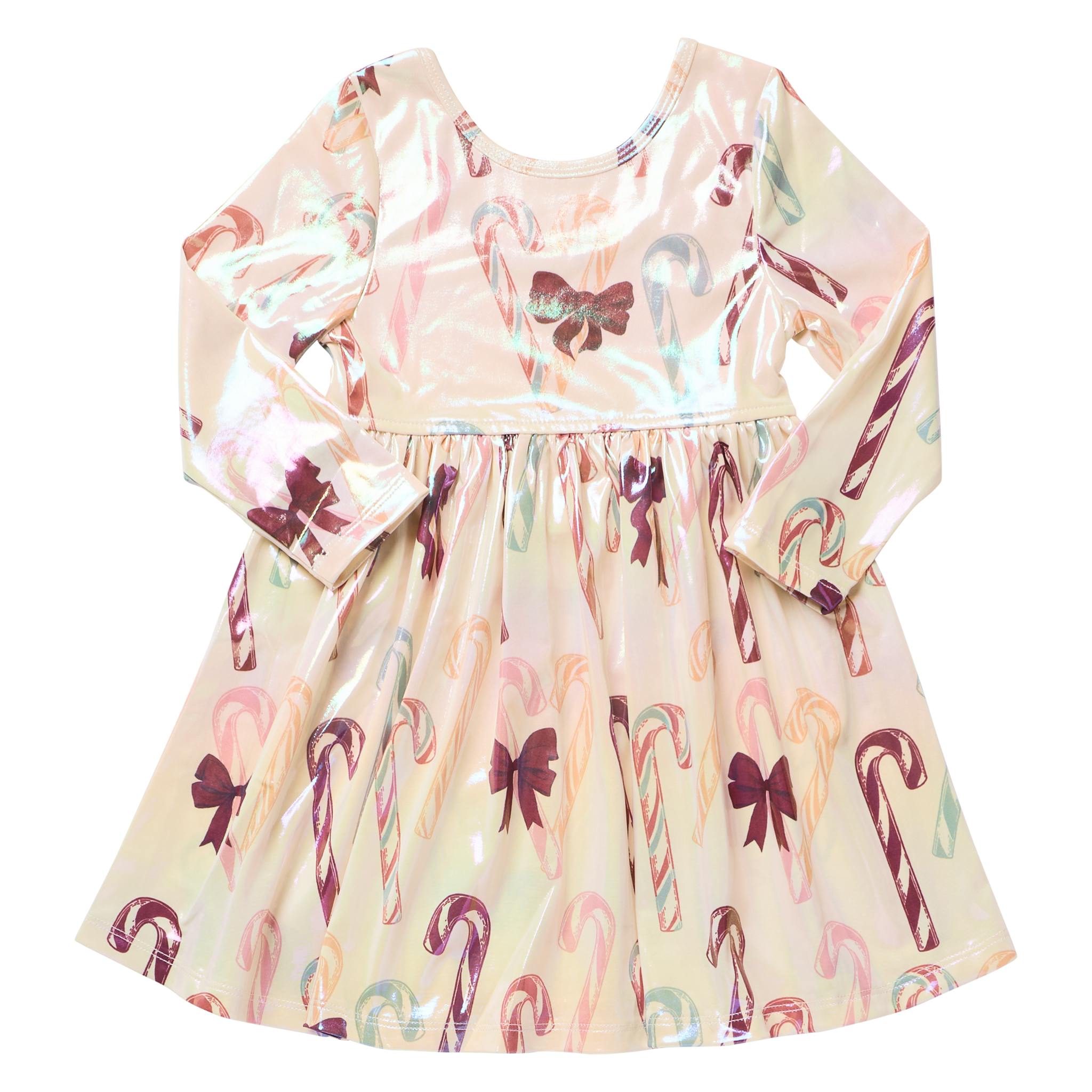 Girls Lame Steph Dress - Antique Candy Canes
