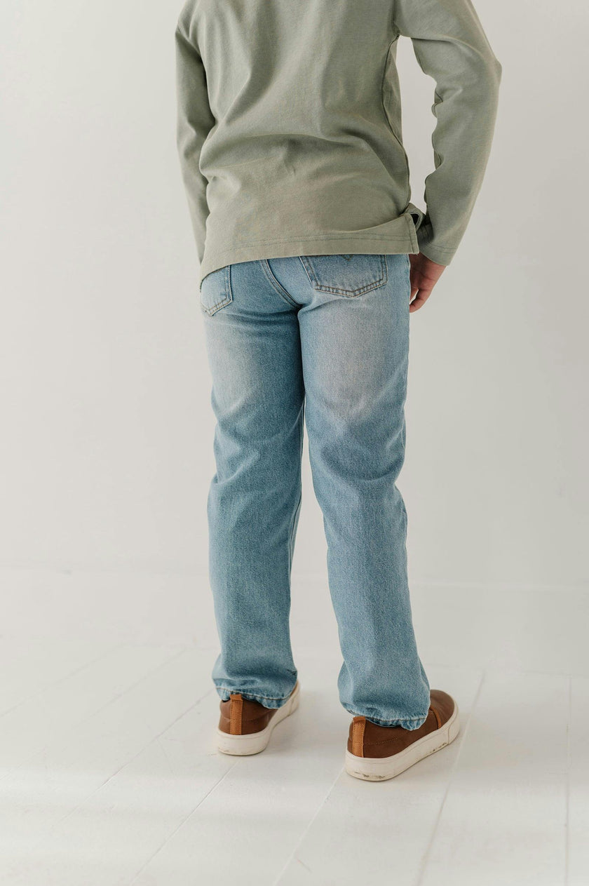 Boys Straight Denim Jeans in Light Blue Wash