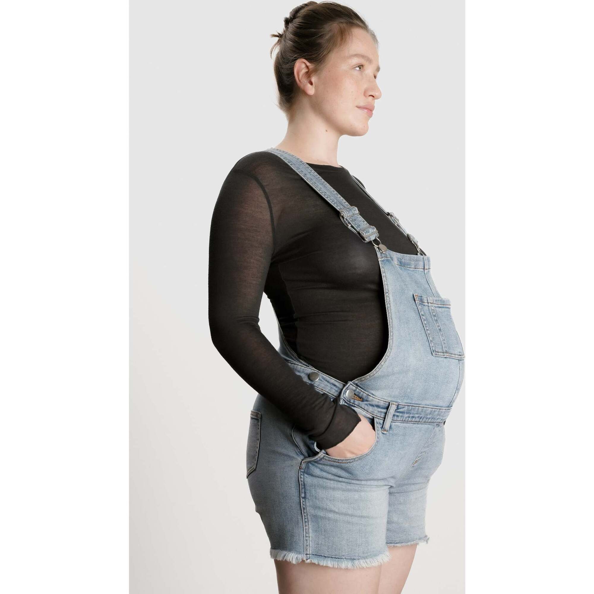 Women's Maternity Austin Distressed Shortalls, Blue