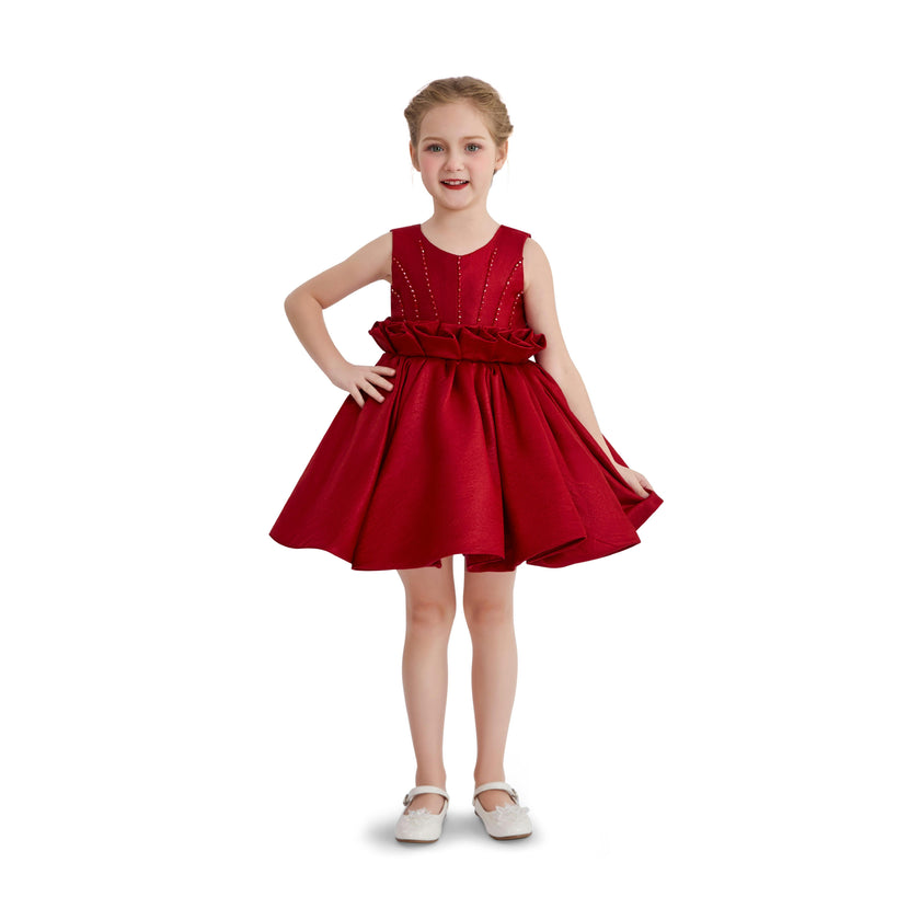 Red Luminara Ruffle Waist Formal Dress