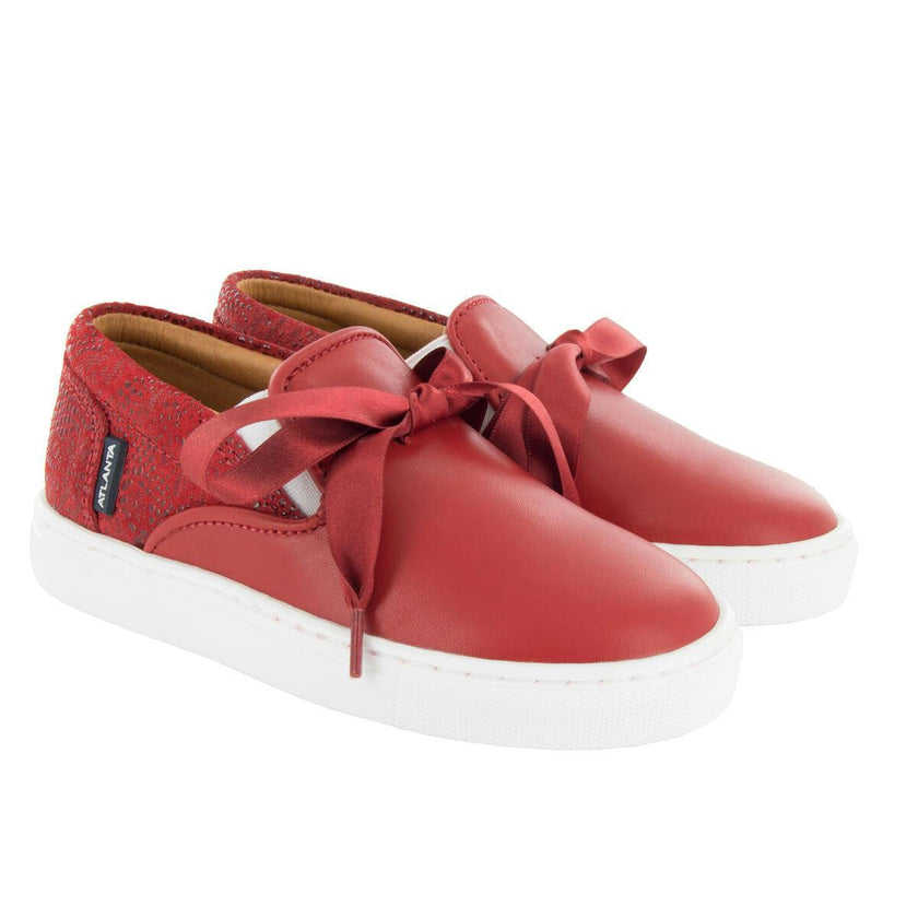 Leather & Lace Slip On Sneakers, Red