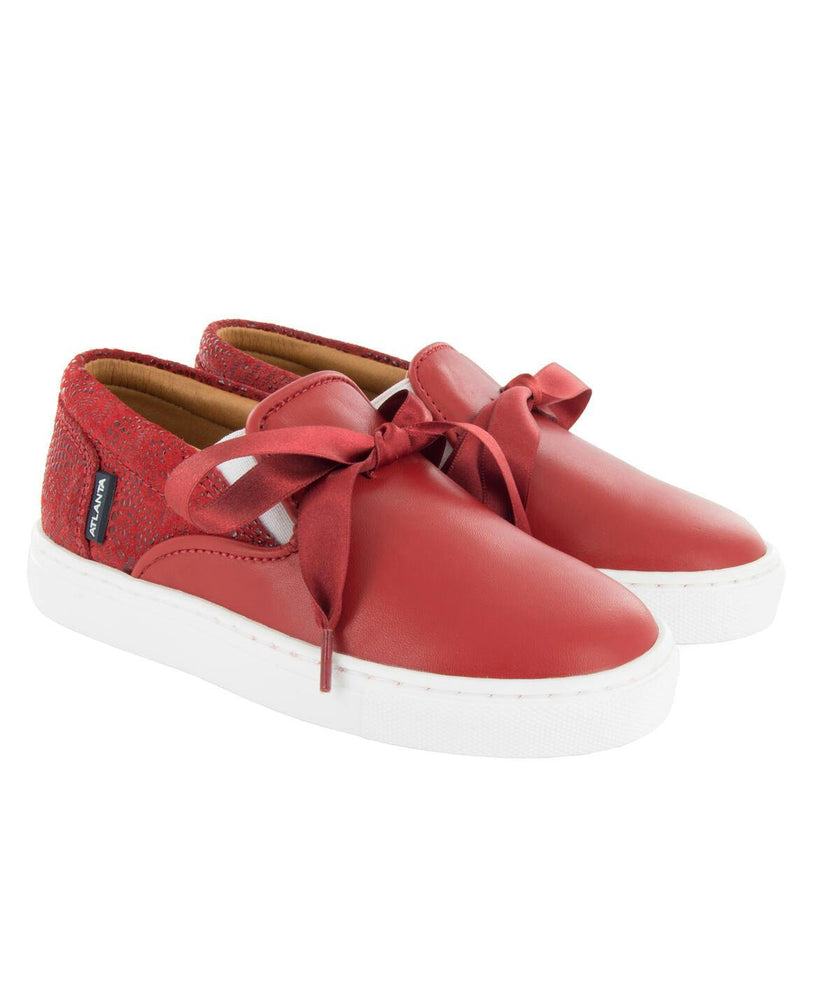Leather & Lace Slip On Sneakers, Red