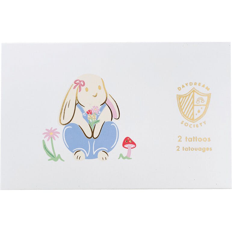 Bunnies In The Garden Overalls Bunny Temporary Tattoos