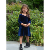 Twirly Dress in Navy Stretch Velvet FW25