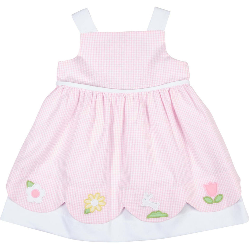 Seersucker Check Dress W/Flowers & DUPLICATE