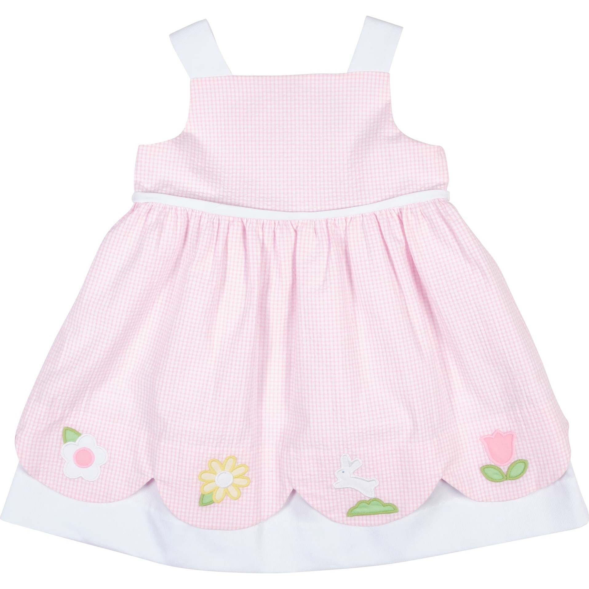 Seersucker Check Dress W/Flowers & DUPLICATE