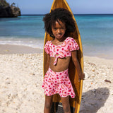 Broad Waist Band Pleated Short Swim Skirt