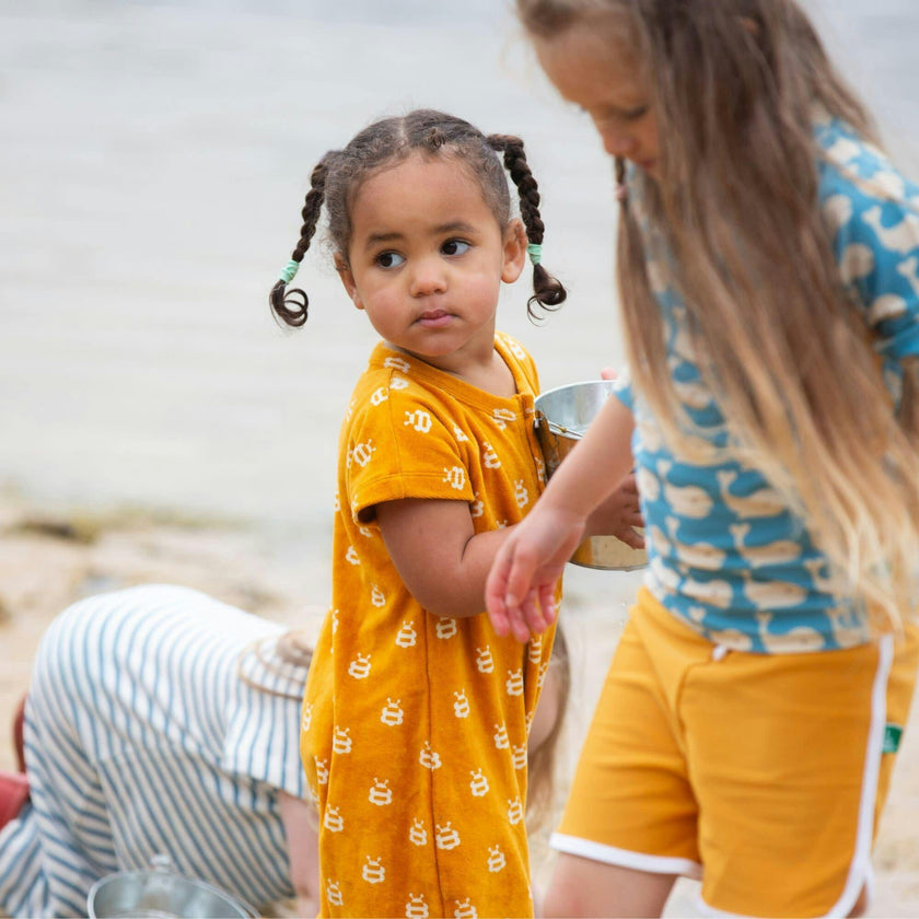Bees Organic Towelling Romper, Gold