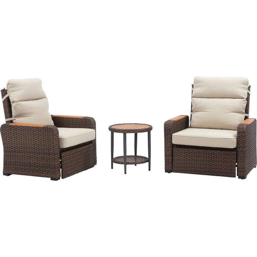 Teamson Home Outdoor Seating  Wicker Frame & Wood Armrests Recliner Set in Warm Brown