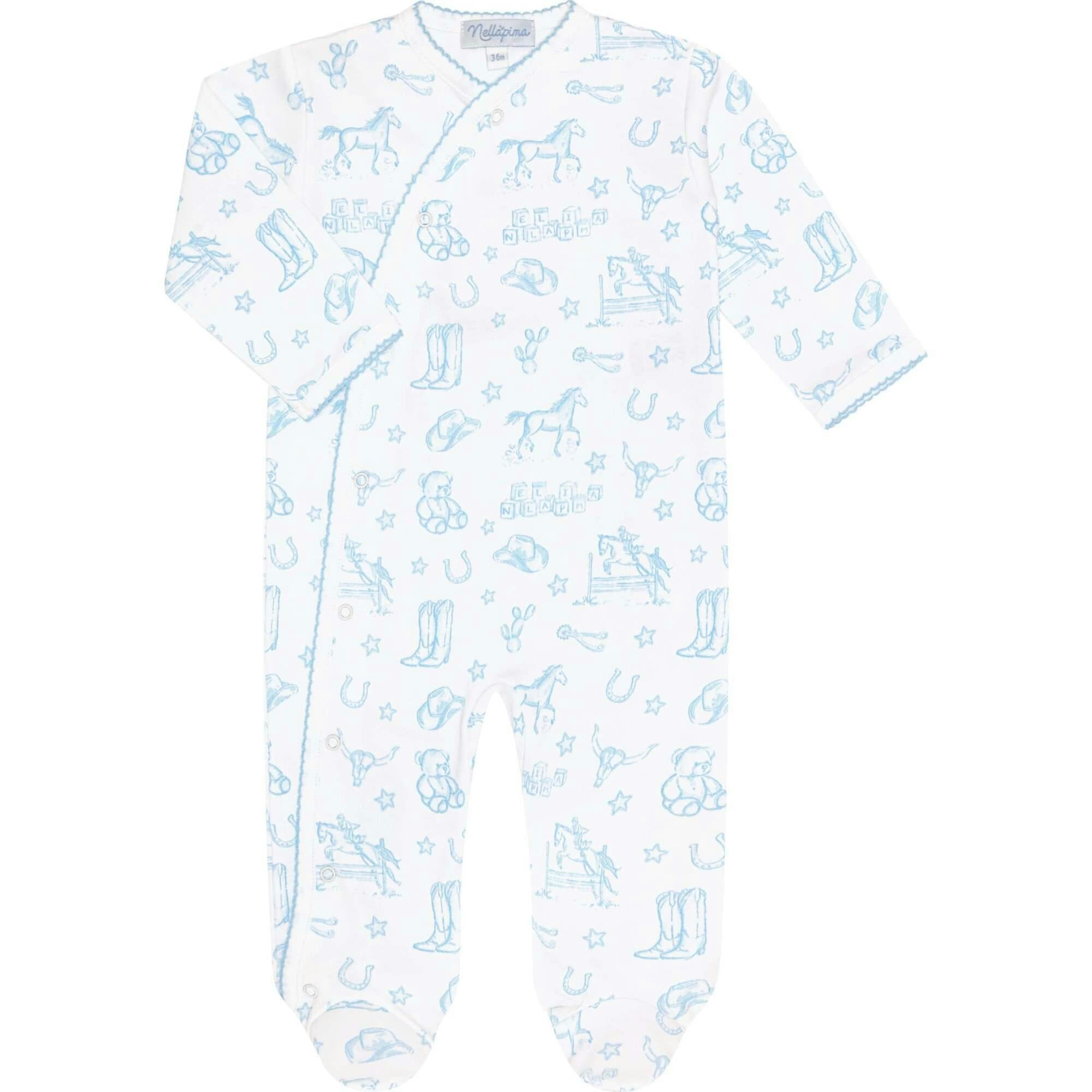 Blue Lone Star Toile Print Crossover Footie