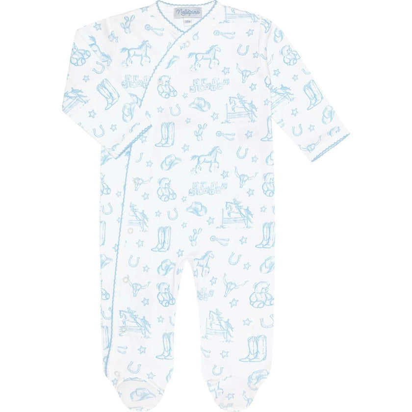 Blue Lone Star Toile Print Crossover Footie